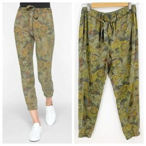 Pam & Gela Olive Green Floral Print Tie Waist Joggers Sz S